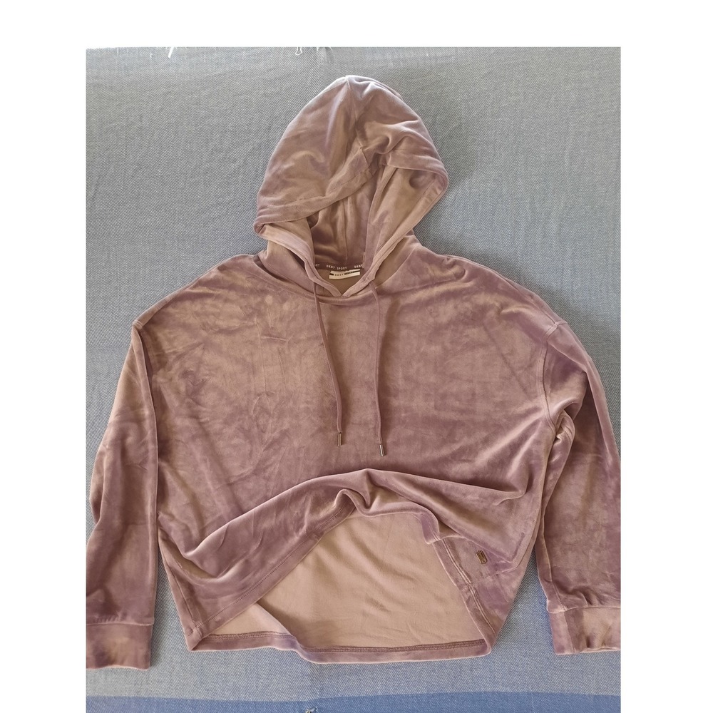DKNY Sport Womens Velour Hoodie Mauve Purple Pullover Sweatshirt JGIG RN68596